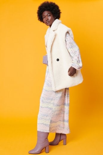 JAYLEY White Faux Shearling Midi Gilet | Waistcoat