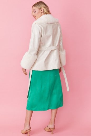 JAYLEY White Faux Suede With Detachable Faux Fur Collar And Cuffs