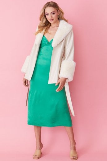 JAYLEY White Faux Suede With Detachable Faux Fur Collar and Cuffs