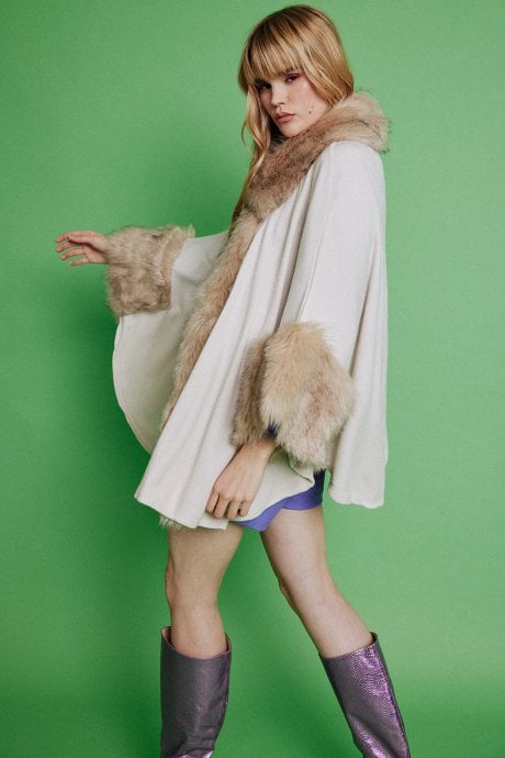 JAYLEY White Luxury Faux Fur Fine Knitted Coat