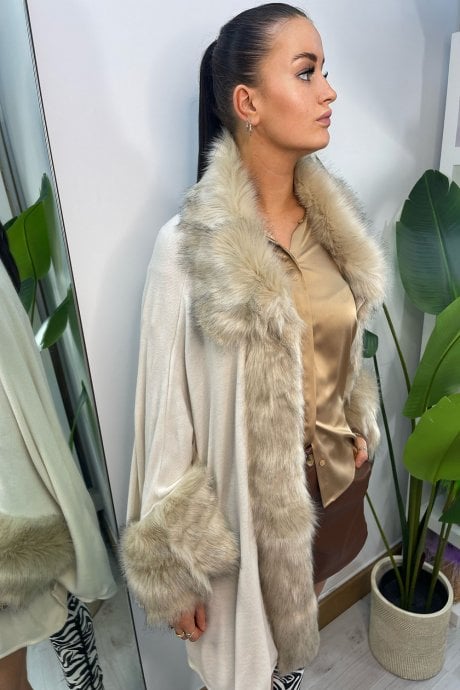 JAYLEY White Luxury Faux Fur Fine Knitted Coat