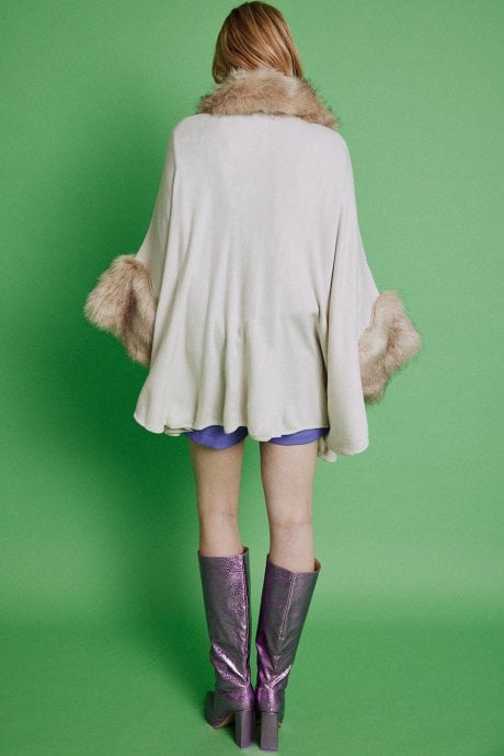 JAYLEY White Luxury Faux Fur Fine Knitted Coat