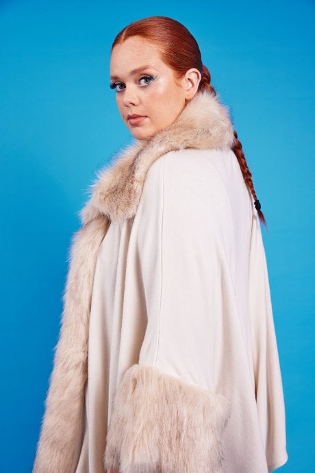 JAYLEY White Luxury Faux Fur Fine Knitted Coat