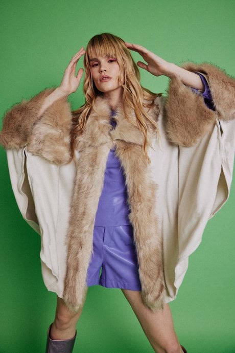 JAYLEY White Luxury Faux Fur Fine Knitted Coat