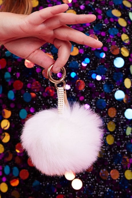 JAYLEY White Luxury Faux Fur Pom Bag Charms