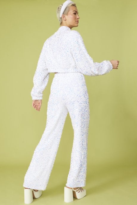 JAYLEY White Sequin Bomber Jacket