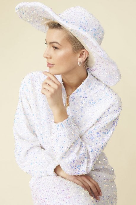 JAYLEY White Sequin Handmade Flapper Hat