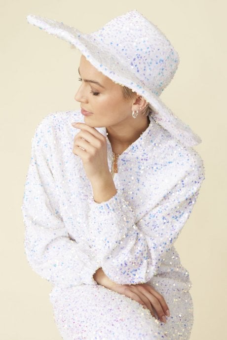 JAYLEY White Sequin Handmade Flapper Hat