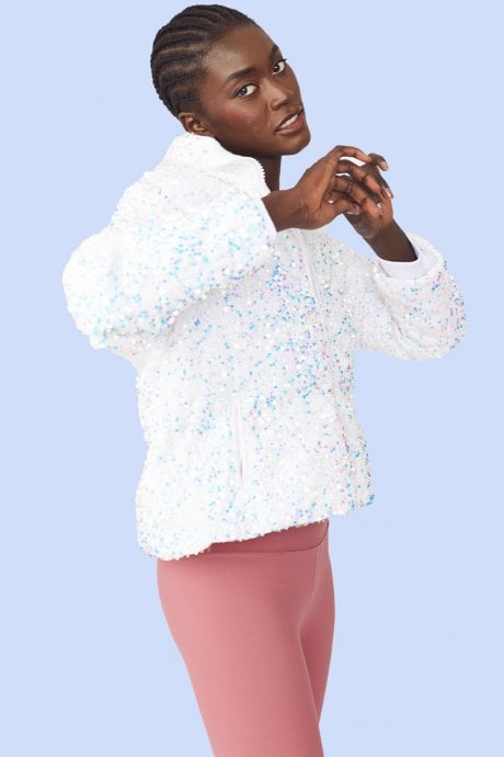 JAYLEY White Sequin Puffer Jacket