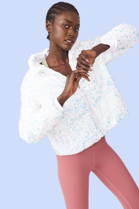 JAYLEY White Sequin Puffer Jacket