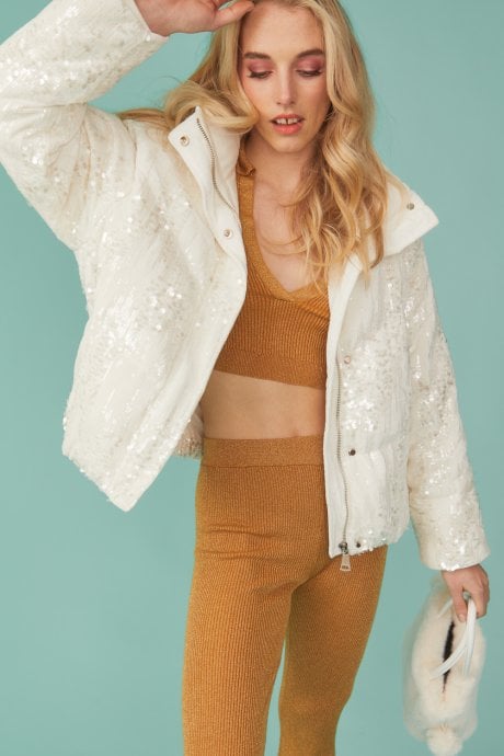 JAYLEY White Sequin Puffer Jacket