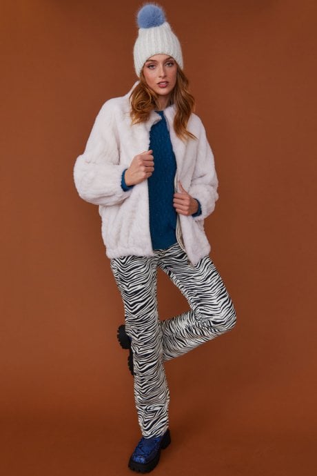 JAYLEY White Shearling Bomber Jacket With Zip