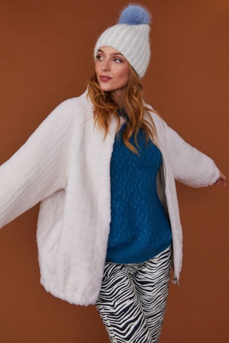 JAYLEY White Shearling Bomber Jacket With Zip