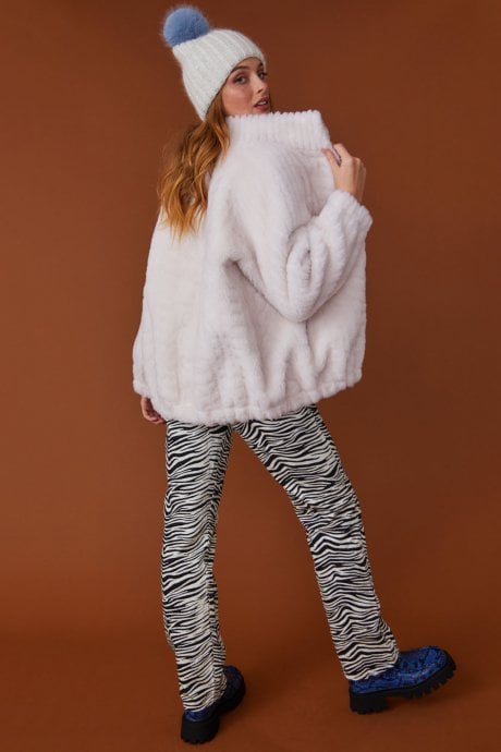 JAYLEY White Shearling Bomber Jacket With Zip