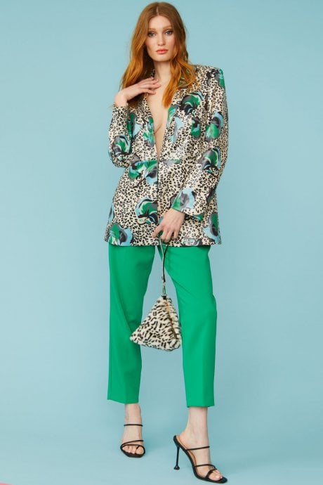 JAYLEY White Silk Blend Animal Print Floral Blazer