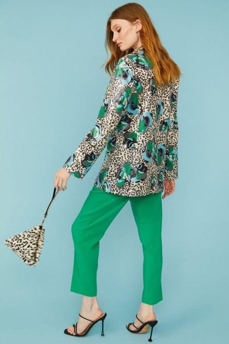 JAYLEY White Silk Blend Animal Print Floral Blazer