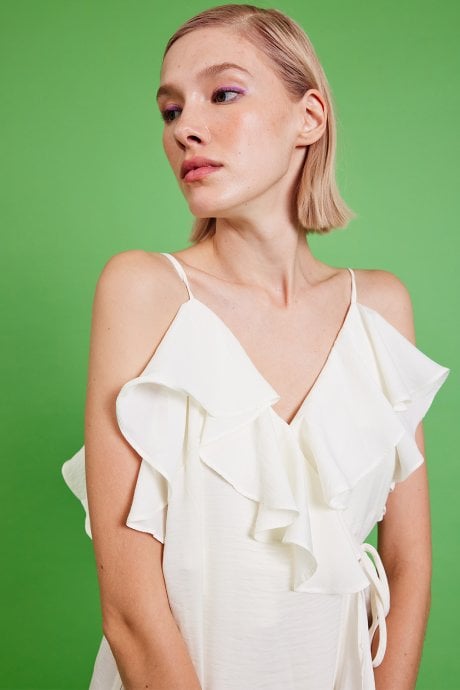 JAYLEY White Silk Blend Maxi Ruffle Dress