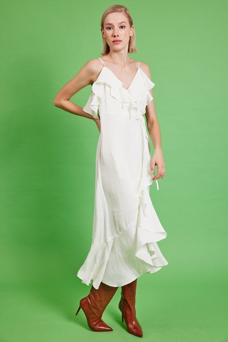 JAYLEY White Silk Blend Maxi Ruffle Dress