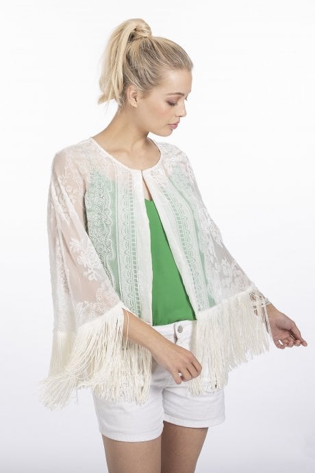 JAYLEY White Silk Devore Cape