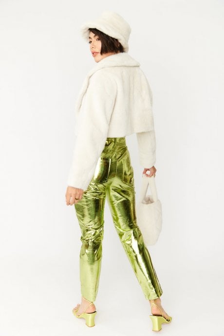 JAYLEY White Vegan Faux Fur Cropped Jacket