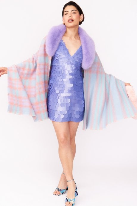 JAYLEY Wool Wrap with Detachable Faux Fur Collar