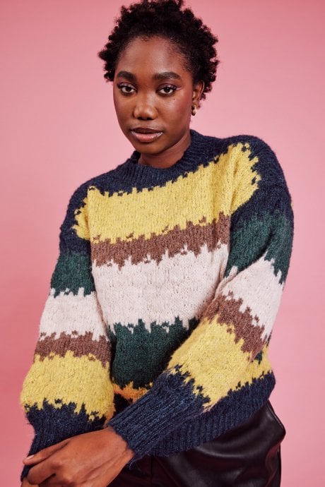 JAYLEY Yellow And Green Striped Cashmere Jumper