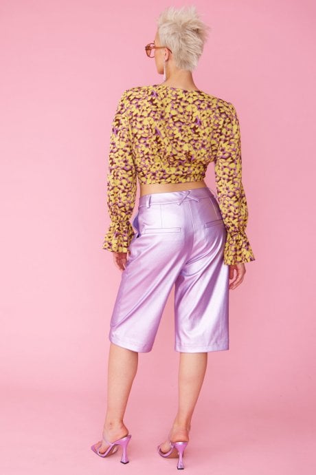JAYLEY Yellow And Purple Silk Blend Cropped Blouse