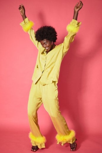 JAYLEY Yellow Awilix Day To Night Feather Co-ord
