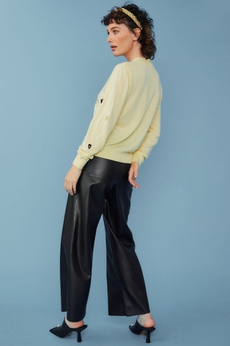 JAYLEY Yellow Cashmere Blend Cardigan With Embroidered Heart Design