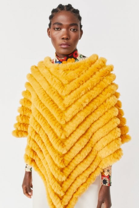 JAYLEY Yellow Cashmere Blend Faux Fur Poncho