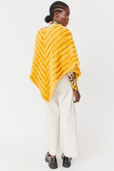 JAYLEY Yellow Cashmere Blend Faux Fur Poncho