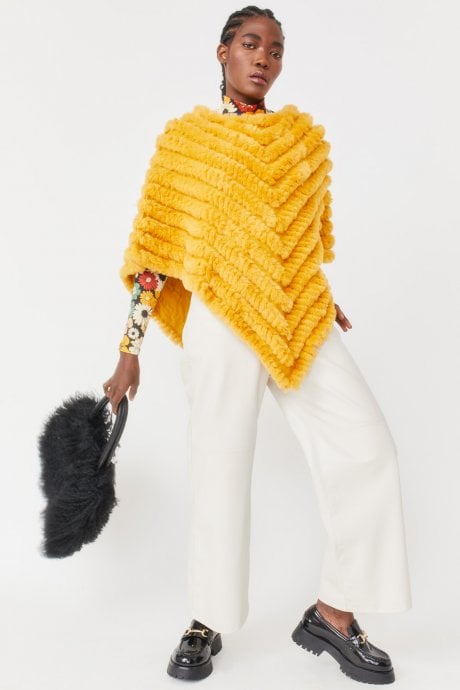JAYLEY Yellow Cashmere Blend Faux Fur Poncho
