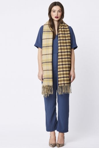 JAYLEY Yellow Cashmere Blend Reversible Check Print Wrap