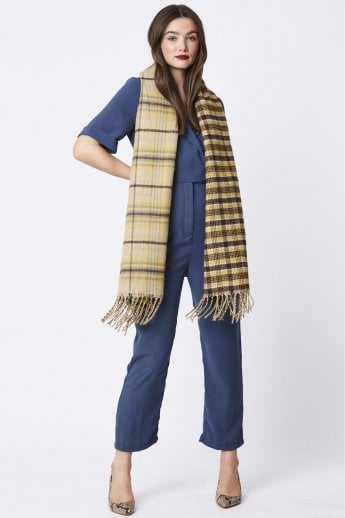 JAYLEY Yellow Cashmere Blend Reversible Check Print Wrap
