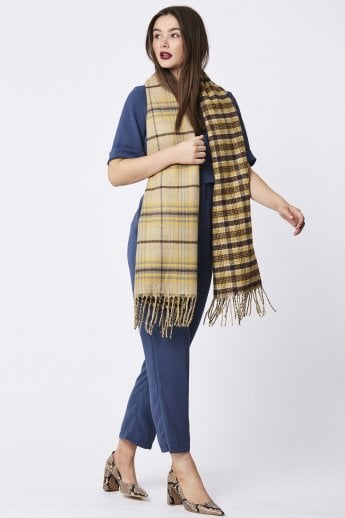 JAYLEY Yellow Cashmere Blend Reversible Check Print Wrap
