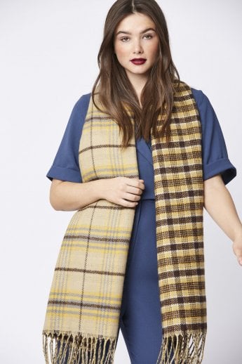 JAYLEY Yellow Cashmere Blend Reversible Check Print Wrap
