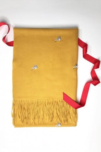 JAYLEY Yellow Cashmere Blend Wrap with Elephant Embroidery