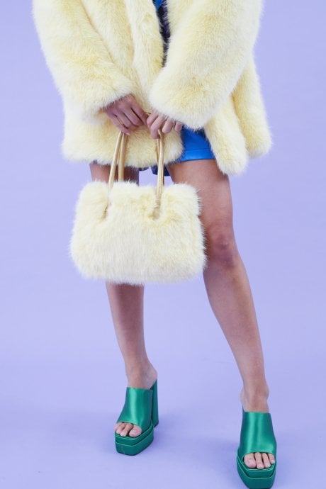 JAYLEY Yellow Eco Bamboo Faux Fur Tote Bag