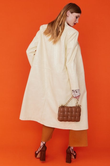 JAYLEY Yellow Eco Leather Trench Coat