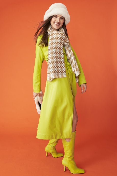 JAYLEY Yellow Eco Leather Trench Coat