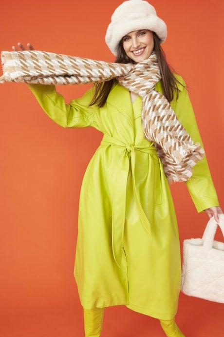 JAYLEY Yellow Eco Leather Trench Coat