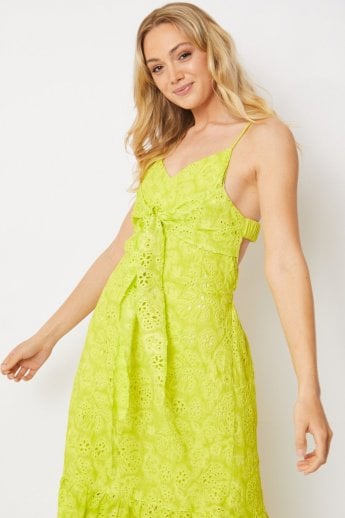 JAYLEY Yellow Embroidered Natural Cotton Dress