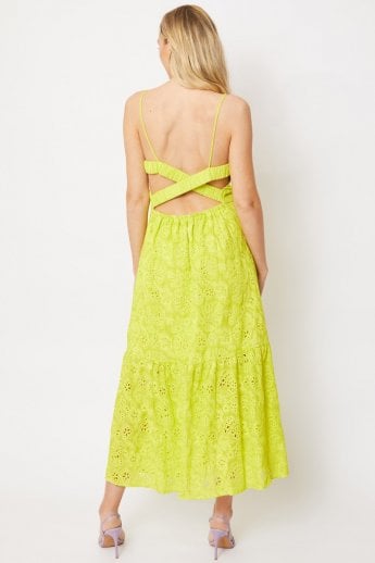 JAYLEY Yellow Embroidered Natural Cotton Dress