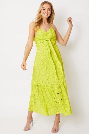 JAYLEY Yellow Embroidered Natural Cotton Dress