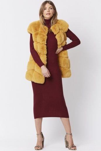 JAYLEY Yellow Faux Fur And Faux Suede Gilet | Waistcoat
