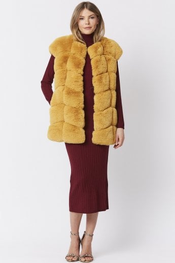JAYLEY Yellow Faux Fur And Faux Suede Gilet | Waistcoat