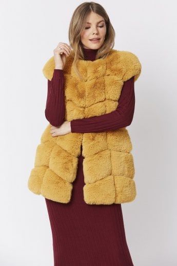 JAYLEY Yellow Faux fur and faux suede Gilet | Waistcoat