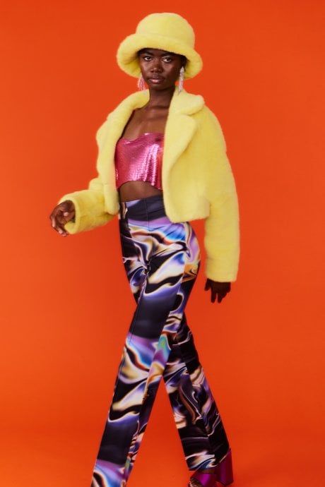 JAYLEY Yellow Faux Fur Bucket Hat