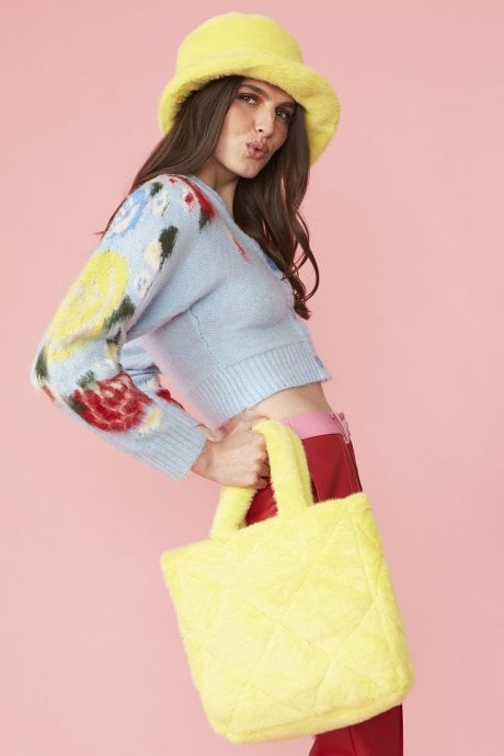 JAYLEY Yellow Faux Fur Bucket Hat