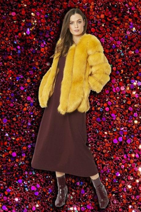 JAYLEY Yellow Faux Fur Coat